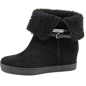 COACH Norell A8741 Winter Boots Suede Black Wedge‎ Platform Real Shearling Fur